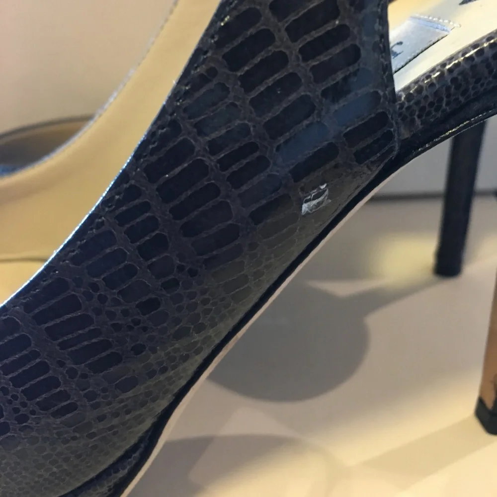 Jimmy Choo Dark Brown Croc-Embossed Peep-Toe Slingback Pumps